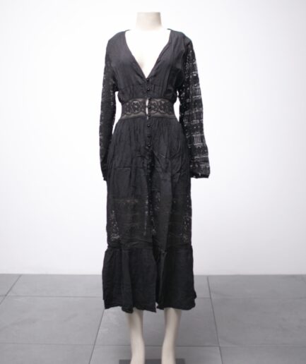 [PP/P] Vestido longo/cardigan de viscose com detalhes e mangas de renda