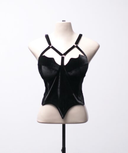 [P/M/G/GG] Cropped com pontas e tiras de veludo preto