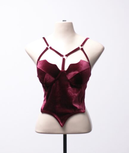 [P/M/G/GG] Cropped com pontas e tiras de veludo vinho