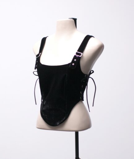 [P/M/G/GG] Cropped/corpete de veludo com alças de fivelas e amarrações laterais