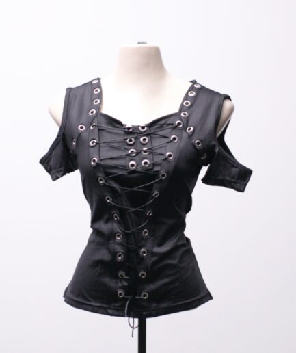 [P/M] Blusa em cirrê com amarração e ilhoses Black Shoes