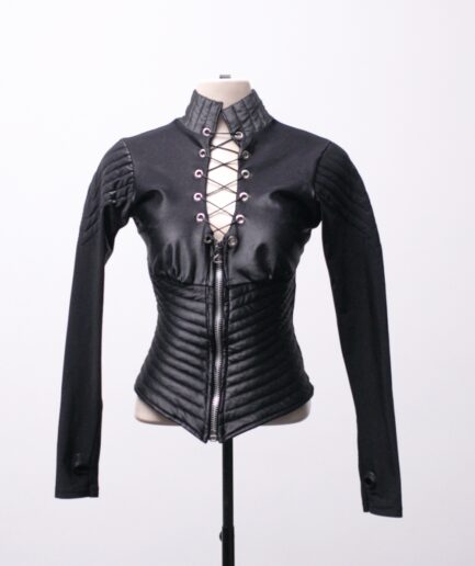 [M] Blusa manga longa e gola alta com texturas e amarração Black Frost