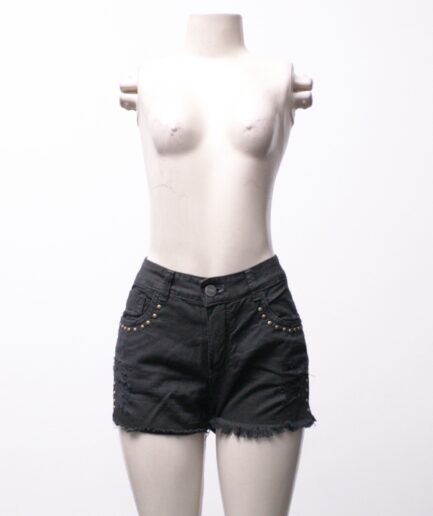 [P/M] Shorts jeans com rebites em ouro velho nos bolsos