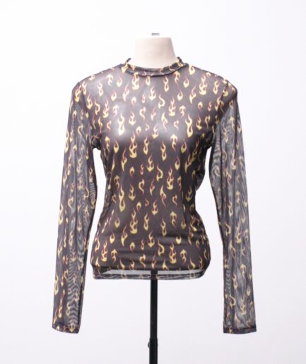 [M/G] Blusa manga longa de tule com estampa de chamas Bluesteel