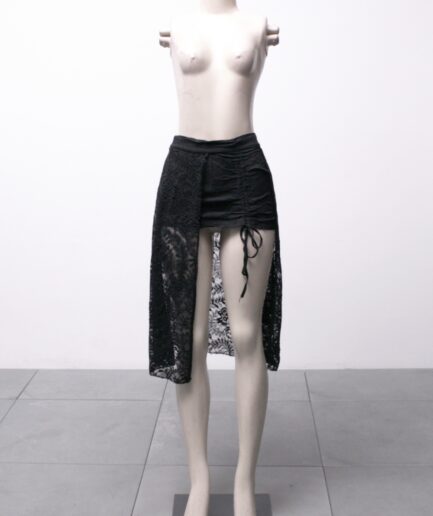 [P] Saia midi de renda com abertura e franzido