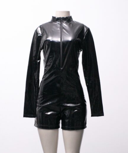 [P] Macaquinho manga longa de vinil holográfico com abertura nas costas