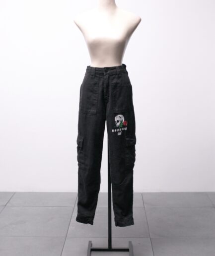 [PP] Calça cargo jeans preta com estampa de caveira Rock Code