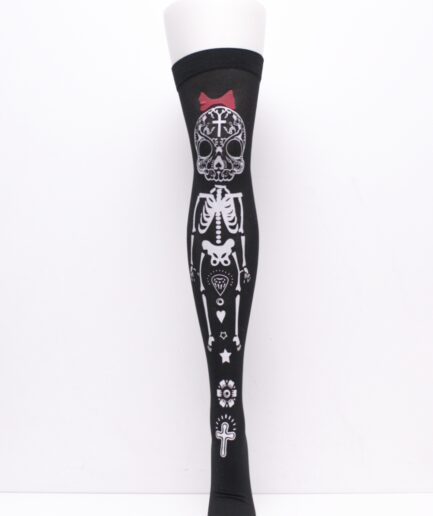 Par de meias 7/8 com estampa de caveira mexicana