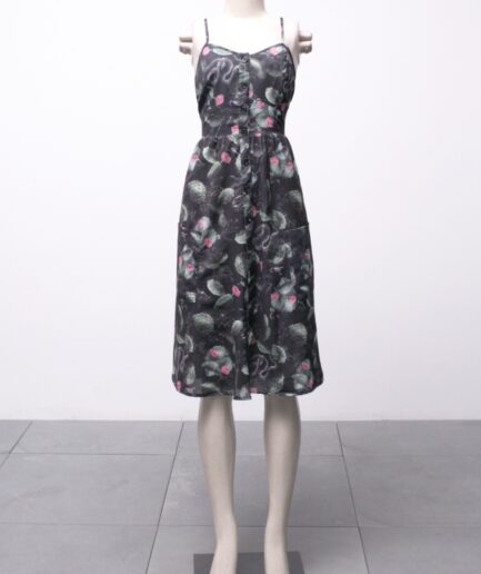 [P] Vestido midi com bolsos e estampa de cactos