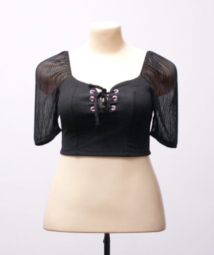 [M/G] Cropped com amarração e manguinhas plissadas Bluesteel