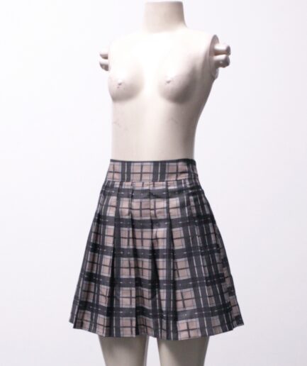[P/M] Saia plissada xadrez marrom