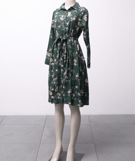 [P] Vestido midi florido verde escuro